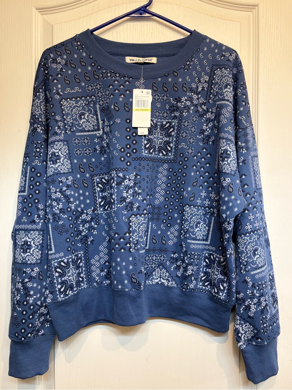 Wallflower Blue Paisley Patchwork Crewneck Sweatshirt